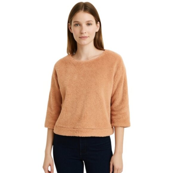 Madewell XS Plush Fleece Crew Neck 3/4 Sleeve Teddy Crop Sweatshirt - Picture 1 of 6